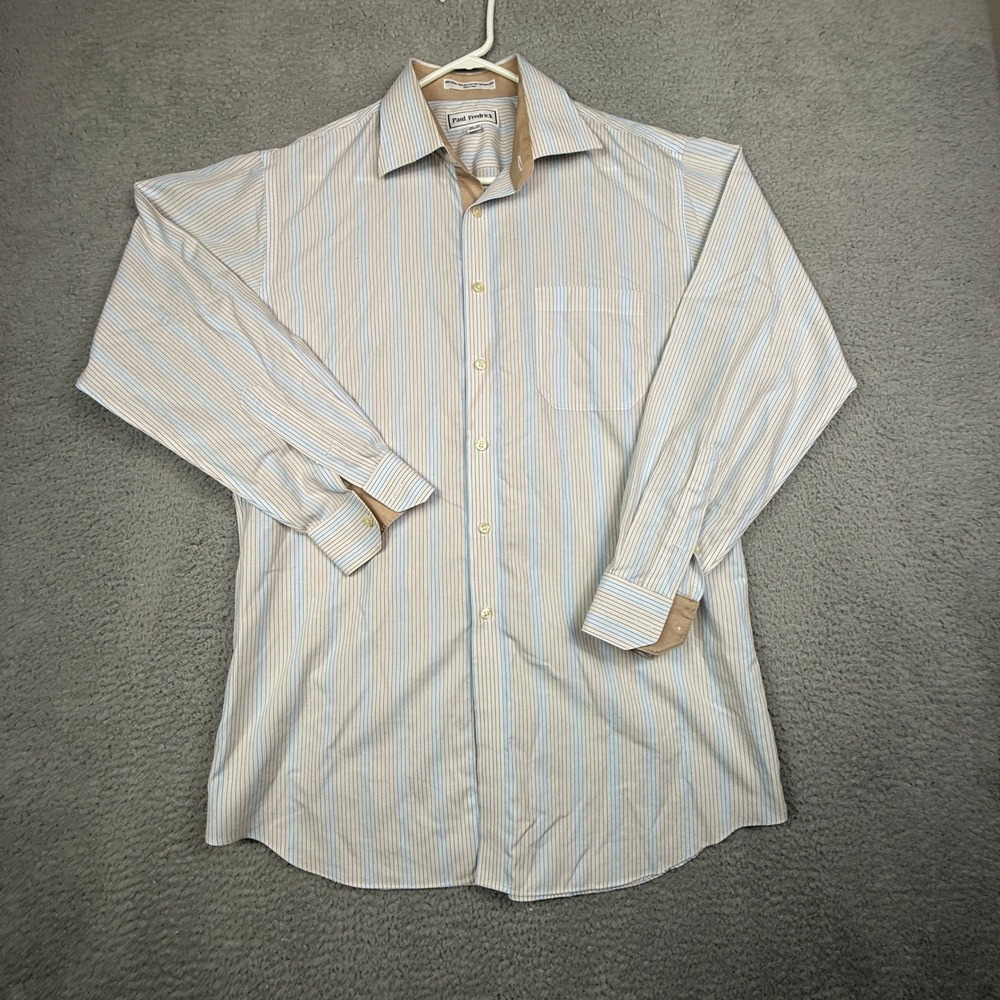 Paul Fredrick Mens Slim Fit Non Iron Striped Dress Shirt 16.5